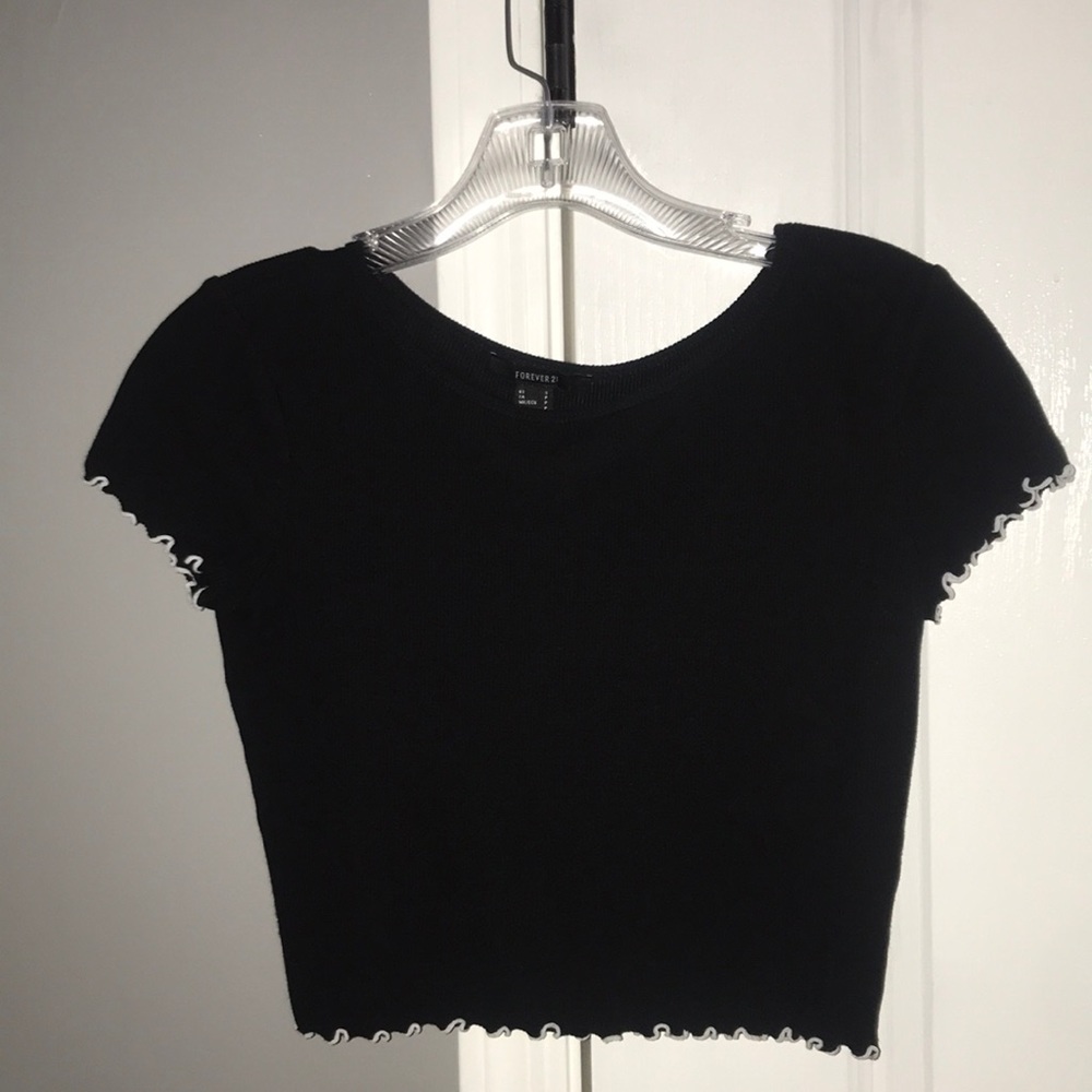 Forever 21 Black Crop Top with White Ruffles